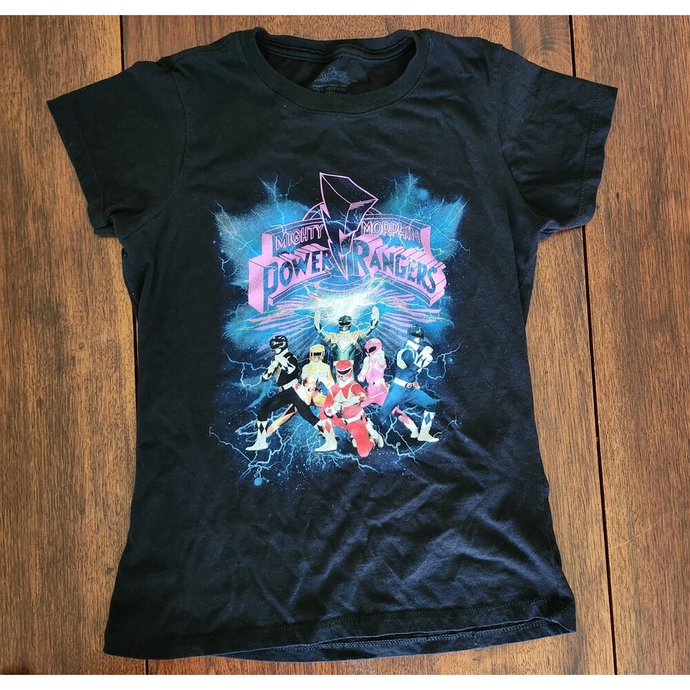 Mighty Morphin Power Rangers Black Cotton T-shirt Women's Small/Youth Large